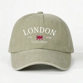 Detailed white London embroidery on vintage washed cotton olive green baseball cap - Light Khaki