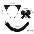 Ensemble cosplay oreilles de chat noires, tour de cou en dentelle et queue en peluche - Oreilles de chat noires pailletées + Choker dentelle + Queue 40cm (Set de 3) / Noir