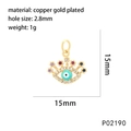 Macro view of a 15mm evil eye shell pendant with colorful rhinestones and gold plating - Colorful Rhinestone Eye (P02190)