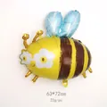 Cute bee-shaped foil balloon with yellow stripes and blue wings, 63x72cm party decor - Flower Bee
