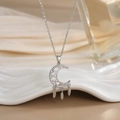 Sparkling moon dreamcatcher necklace with silver feathers and pavé crystals on a white base - Silver Moon with Pave Zirconia