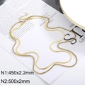 Set di collane a doppio strato in acciaio al titanio dorato con catena snake - Combinazione di Catena a Serpente a Doppio Strato e Catena Quadrata Rotonda (KN232346-Z)