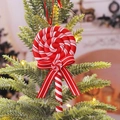 Christmas tree lollipop ornament with red and white swirl design and striped bow tie - Red White Lollipop Style E