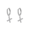 Silver hoop earrings with sparkling zircon cross pendants for women's jewelry - Letter X / Silver