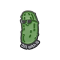 Cartoon enamel pin featuring a pickle with sunglasses and 'Dill with it' text - Pickle with Sunglasses (XZ9789)