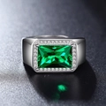 Luxurious emerald-cut green stone ring for men with halo diamonds and silver band - Emerald Open Men's Ring Ljz-122 / Adjustable Open