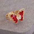 3D gold-plated butterfly ring with vibrant red crystals and micro-pavé zircon accents - Adjustable Open / Red