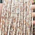 Polished 4x13mm white stone tube beads with reddish brown marble veins for DIY jewelry - 4x13mm Tube/Strand / Natural Red Network Stone