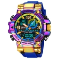 STRYVE digital sports watch with rainbow electroplated case and blue silicone strap - Metallic Blue