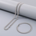 Ensemble collier et bracelet à maillons cubains en acier inoxydable argenté poli avec fermoir - 5.5mm / 20cm / Acier