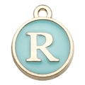 Light blue enamel letter R charm with gold plating for DIY jewelry making and crafts - 1 Piece (12x14mm) / Mint Green - Letter R