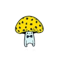 Spilla smaltata con fungo a macchie di leopardo giallo e un personaggio blu - CC2258-Fungo Fiocco Leopardato