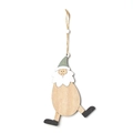 Ciondolo Babbo Natale in legno con cappello verde e cordino per decoro natalizio - Babbo Natale