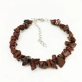 Detail view of irregular red jasper gemstone bracelet with silver lobster clasp and chain - Mahogany Obsidian