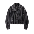 Women's black faux leather aviator jacket featuring high collar and loose fit style - XS / Coffee