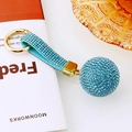 Blue rhinestone ball keychain with matching leather strap and gold-tone hardware detail - Single OPP Bag Packaging / Sky Blue
