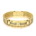 Bracelet pour homme en acier inoxydable doré 18K avec design mécanique et cristal central - Or (KB170413-KFC)
