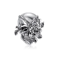 Silver skull pendant with rose floral details and antique finish on white background - Retro Rose Skull