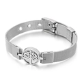 Silver stainless steel mesh bracelet featuring a tree of life charm and adjustable buckle - Tree of Life (KB108632-K)