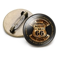 Vintage bronze Route 66 style round metal badge with glass dome and pin fastener - Singapore Route 66 Creative Edition