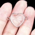Natural crystal heart connector with silver bezel and dual loops for DIY jewelry - Clear Quartz Double Hole (Silver)