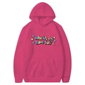 Magenta oversized hoodie with 'Who let me have fun?' graphic print and star details - Rose Red