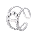 Anillo de acero plateado en forma de H con borde de cuentas y diseño ajustable - Color Acero