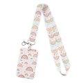 Rainbow heart lanyard set with white plastic ID card holder and durable metal clip - Rainbow Heart Lanyard Case Set/YZ18-20