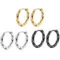 Drei Paar gedrehte Creolen in Gold, Silber und Schwarz aus Edelstahl für Damen und Herren - Gold Schwarz Silber Kombi