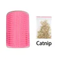 Pink cat corner self groomer wall brush with catnip pouch for grooming and massage - Small / Pink