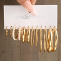 5609901-Gold 6 Pairs-Vintage Hoop Pearl Set
