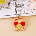 Cute cream yellow boxing bear acrylic keychain with red gloves and metal bead chain - Boxing Bear