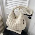 Chic off-white quilted puffer shoulder bag with large capacity and textured finish - Off White