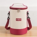 Borsa termica cilindrica color crema e bordeaux con toppa in pelle Tasty Food - Borgogna