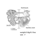 Silver stainless steel ocean ring with white shell bead and zircon pineapple charm - US 7 / Steel Color Octopus Artificial Pearl Style (A856)