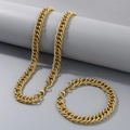 Conjunto de joyas para hombre con cadena de eslabones de acero titanio dorado - Pulsera 20cm + Collar 45cm / Conjunto Dorado