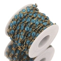 Blue glitter beads and 18K gold plated stainless steel chain for DIY jewelry making - 1m / Sky Blue
