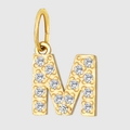 Gold plated letter M pendant with cubic zirconia inlay on a clean grey background - Letter M(ZP39269) / Gold