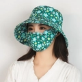 Zonnehoed voor dames met groen bloemenpatroon en geïntegreerd gezichtsmasker - Hoed + Masker Set / Groene bloem