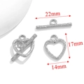Silver hammered heart OT toggle clasp for DIY jewelry making sets 22mm bar - Style J / Steel
