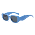 Polished bright blue thick rectangular sunglasses with dark lenses in Y2K style - C11 Solid Sky Blue