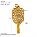 18k gold plated pickleball paddle pendant with rhinestones in 304 stainless steel - Gold Full Rhinestone Pickleball Racket Style (SP927G)