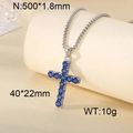 Collana a croce in acciaio inossidabile con undici zirconi blu e catena a maglia box - Stile Blu (KN296584-CALY)