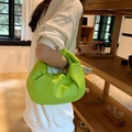 Chic pleated cloud handbag with knotted handle in vibrant lime green soft leather - Green