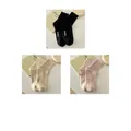 Three-pack of Japanese style cotton crew socks in black, beige, and creamy pink colors - 3 Pairs - Black + Beige + Pink