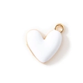 3D heart shaped alloy pendant in white enamel with gold edges for DIY jewelry making - White Gold Plated