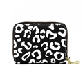 Slim accordion wallet with black and white leopard print and golden zipper closure - Black Leopard