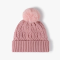 Berretto in maglia rosa con pompon in ecopelliccia e motivo a trecce classico - Regolabile / Rosa(24B033)