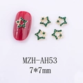 Détail de bijoux d'ongles étoiles dorées de 7x7mm avec strass verts pour manucure - Style Étoile (AH53)
