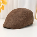 Vintage dark brown linen flat cap with breathable woven texture for a classic look - One Size / Coffee